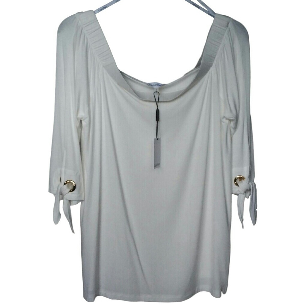 ♪♫♥ NWT ♥♪♫ White Calvin Klein Blouse - 3/4 Sleeve